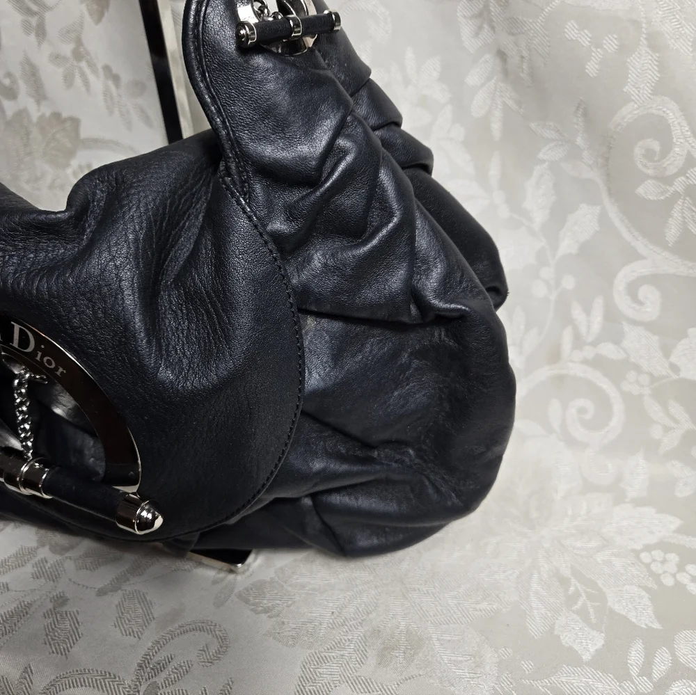 Christian Dior Vintage Black Leather Jazz Club Hobo Shoulder Bag